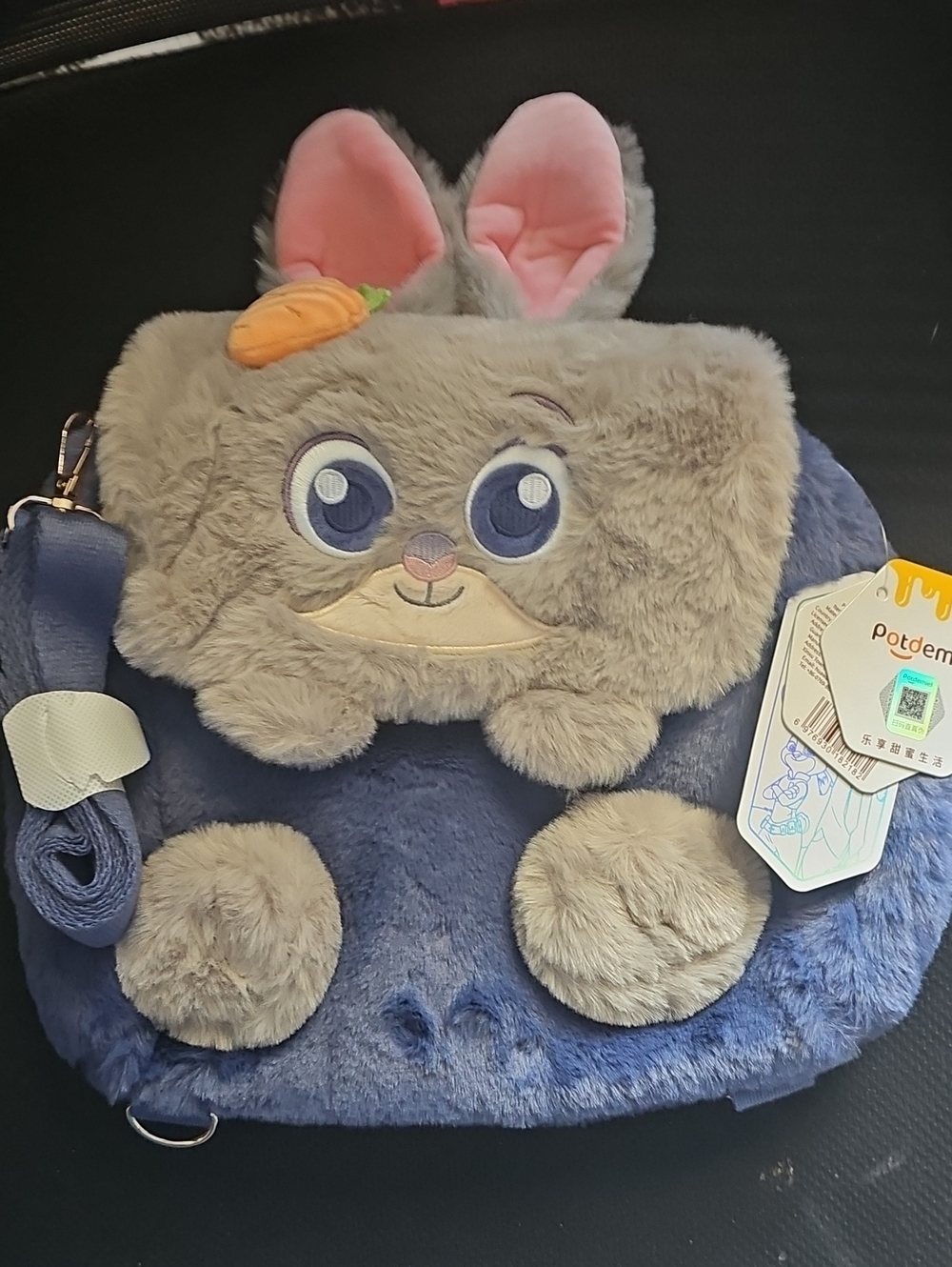 Kids Plush Bunny Crossbody Bag - Navy and Gray